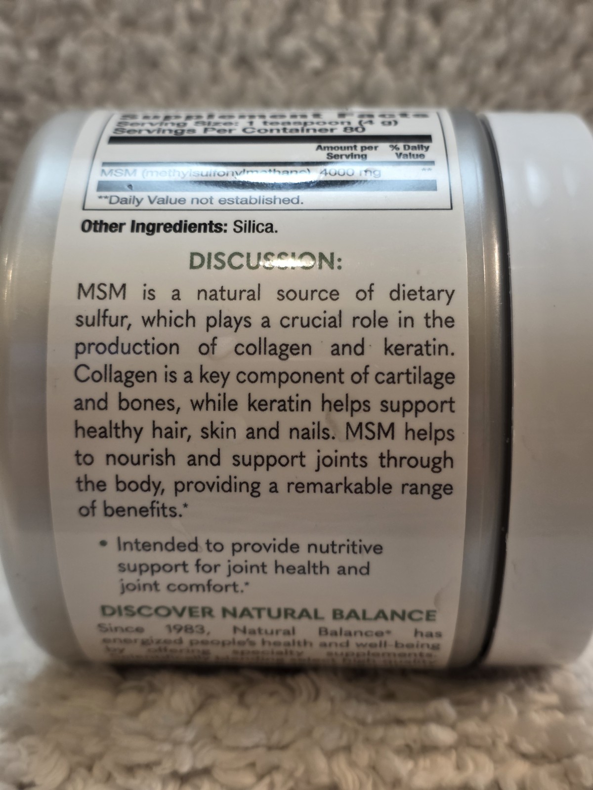 Natural Balance MSM 320 Grams Unopened