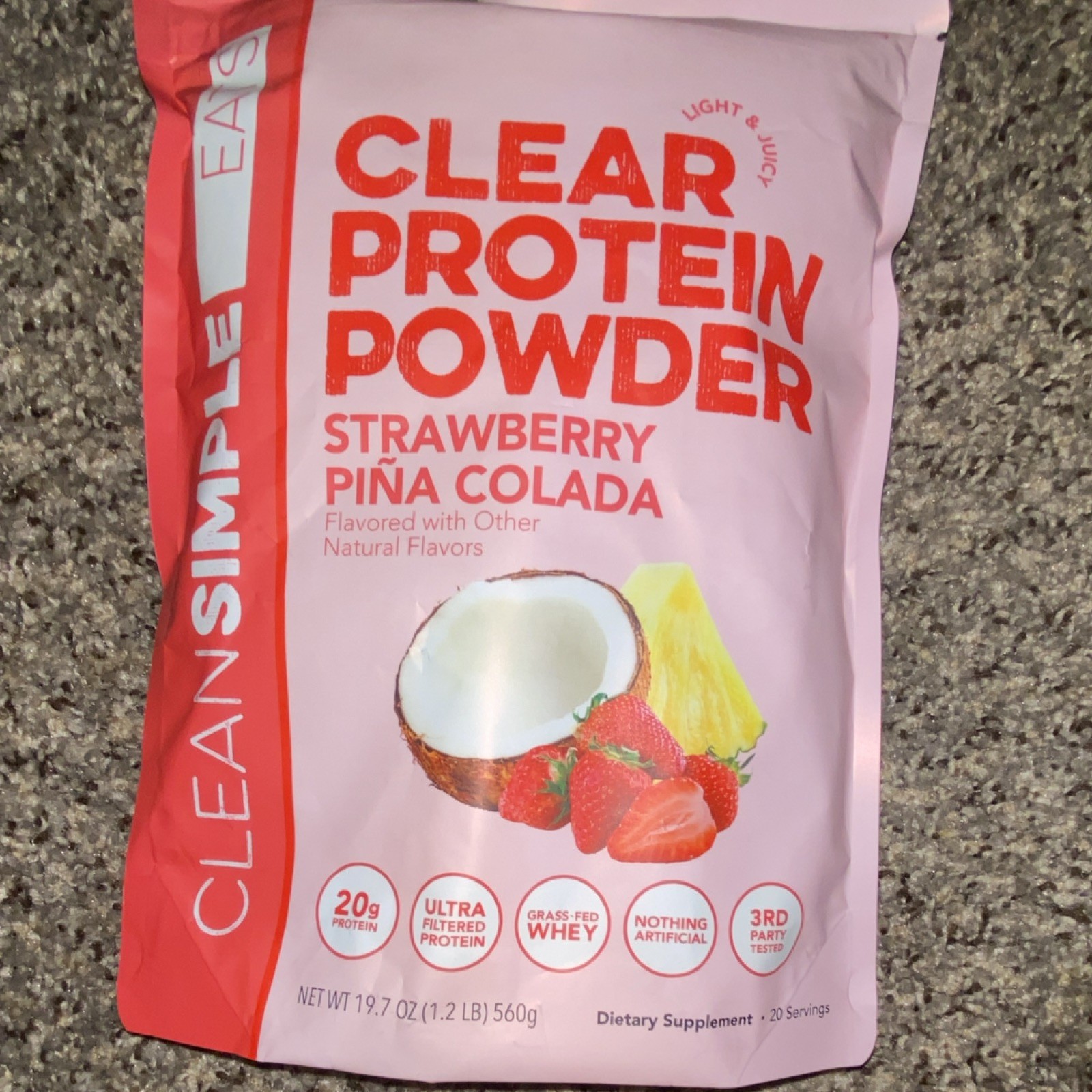 Clean Simple Eats Clear Protein Powder Grass Fed Strawberry Piña Colada 20 Serv