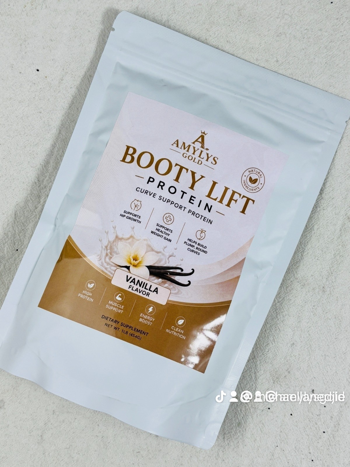 AMYLYS GOLD Booty Lift Protein Powder, Vanilla Flavor, 1 lb (454g)