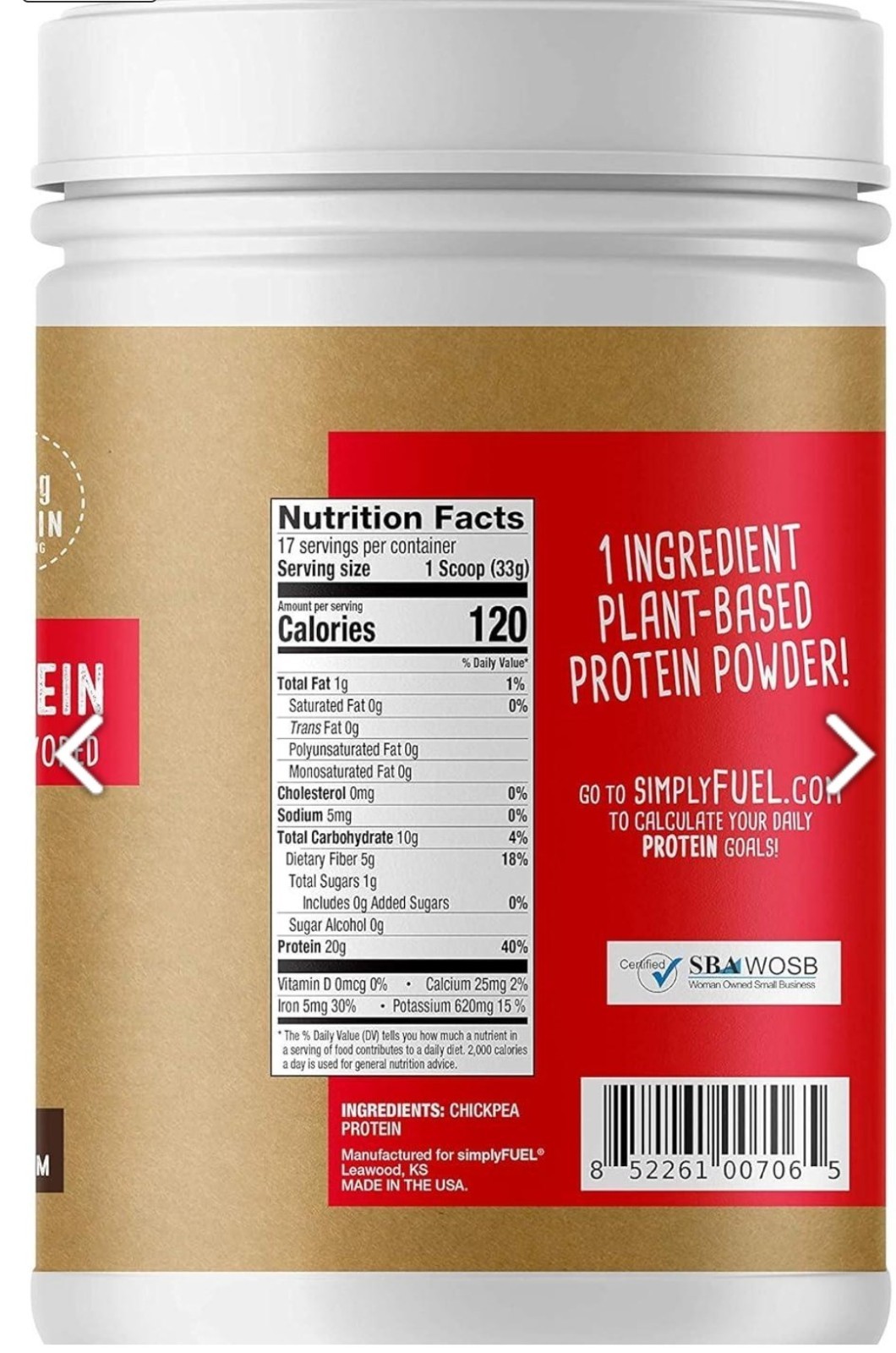 Plant Based Chickpea Protein Powder 20g Protein Unflavored 1.25 lb High Fiber…