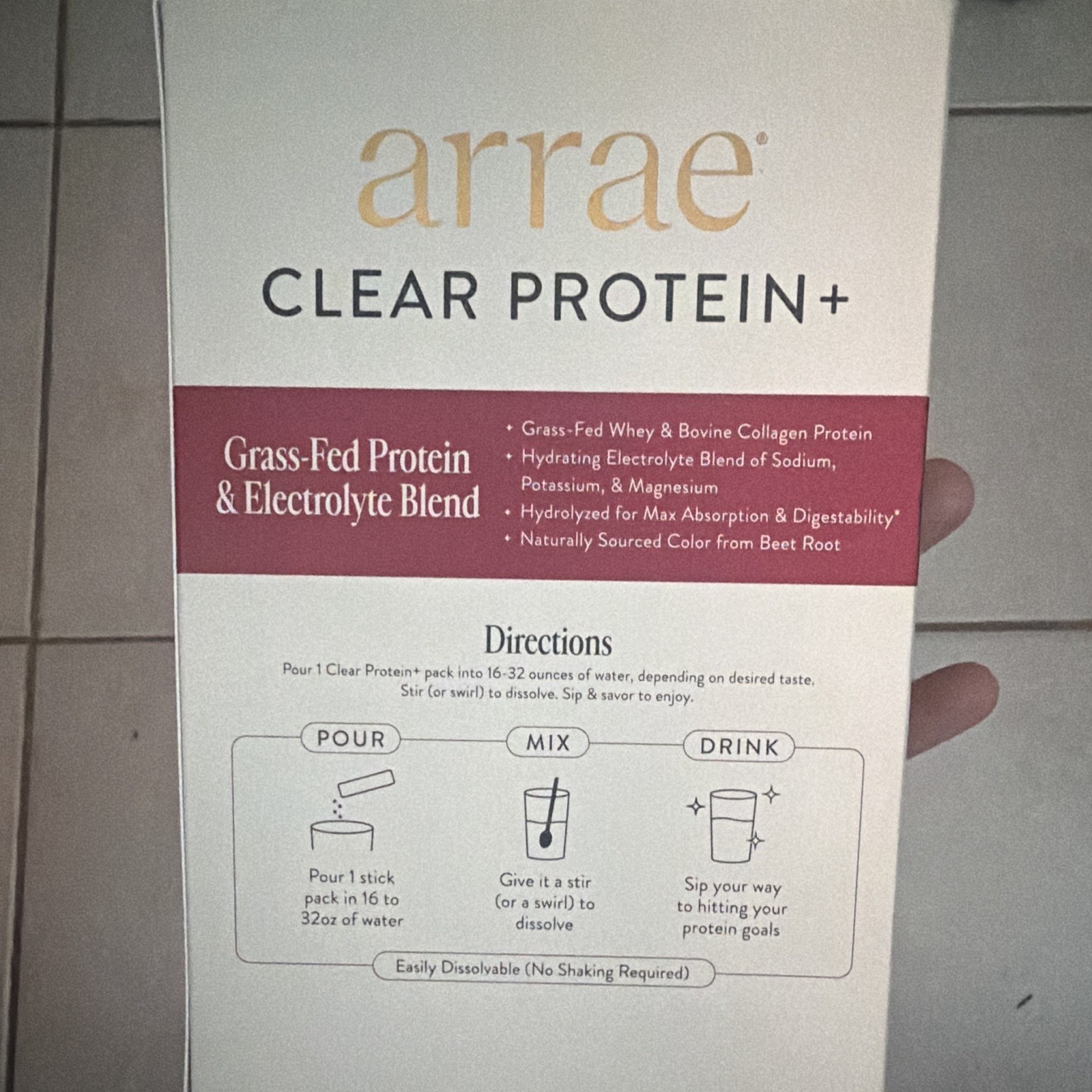 arrae Clear Protein+ Powder Collagen Whey Electrolytes Raspberry Yuzu 7 Packs