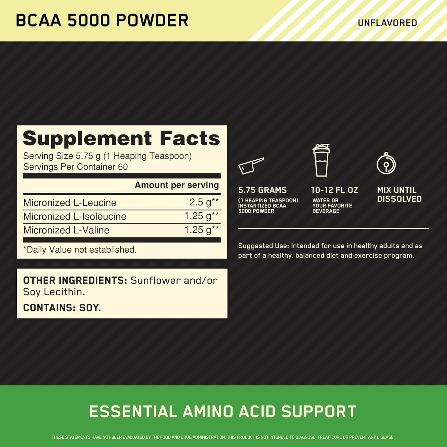 BCAA Powder for Fitness, 5000mg Instantized Unflavored – 60 Servings of Support