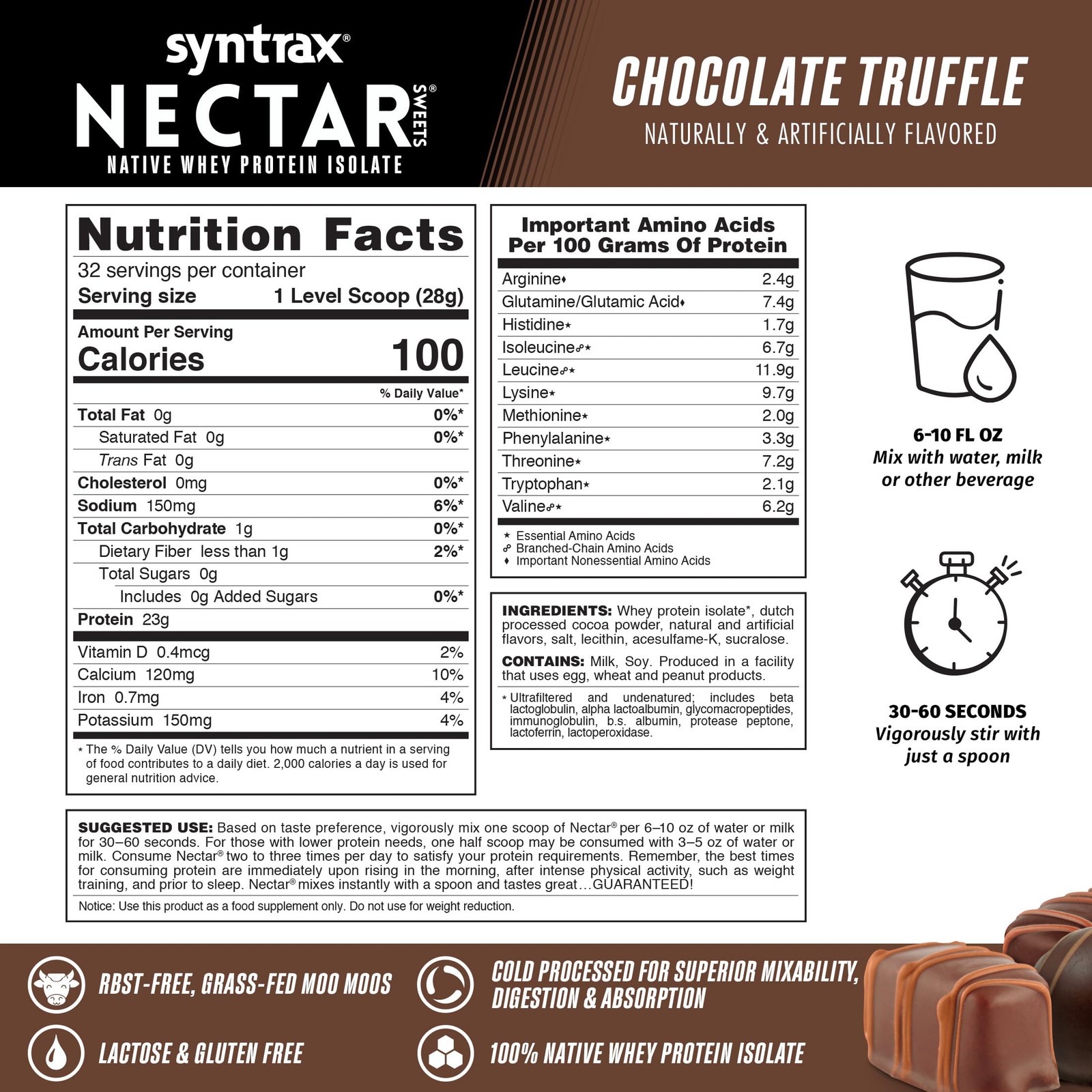 Syntrax Nutrition Nectar Sweets, 100 Whey Isolate Protein Powder, Chocolate T…