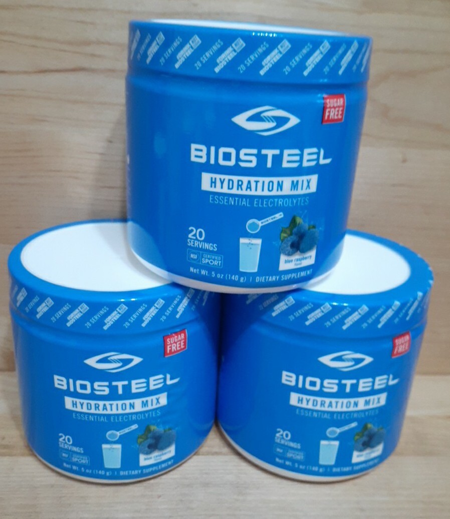 3 PACK: BIOSTEEL BLUE RASPBERRY HYDRATION MIX 20 SERVINGS NSF ELECTROLYTES 5oz