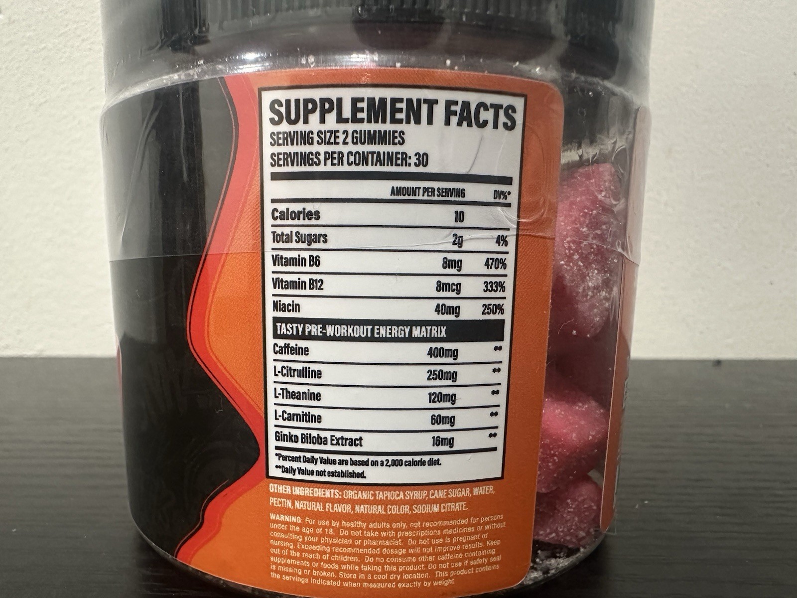 Tasty Gains Pre-Workout Gummies Strawberry Creamsicle Flavor 30 Servings 2 Pack