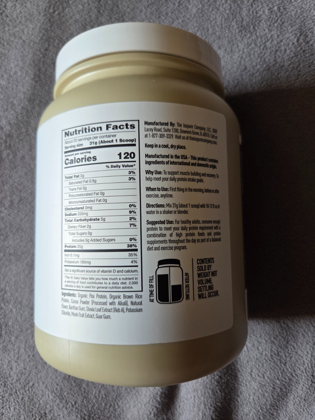 ISOPure Plant Based Protein Powder, Chocolate, 1.37lb, 20 Svgs