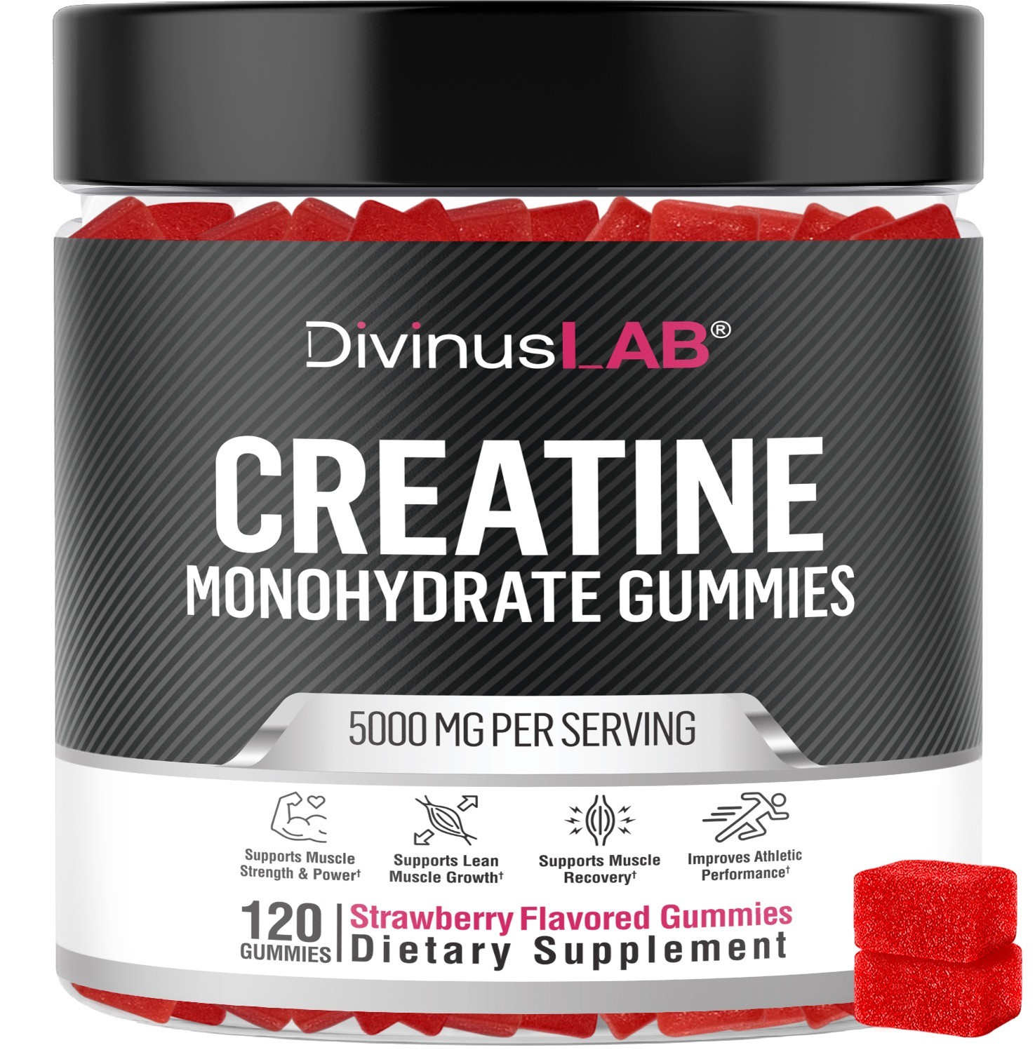 DivinusLab Creatine Monohydrate Gummies 5g Pre Workout For Building Muscle 120Ct