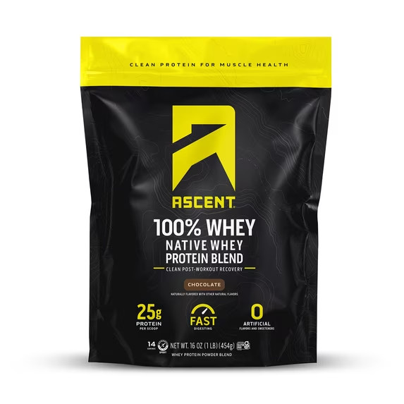 Ascent Native Whey Protein Powder Blend Chocolate 1 lb High Protein Supplement