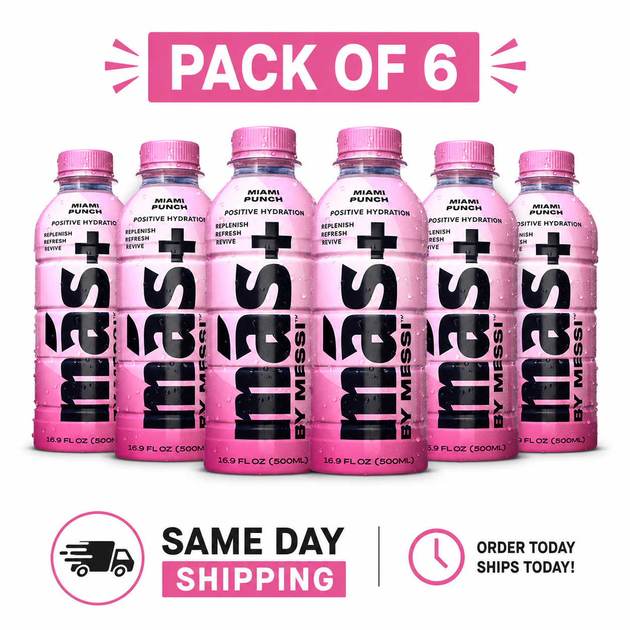 ⚽Más+ byMessi Miami Punch Hydration Sports Drink 16.9 fl oz Pack of 6 🚚