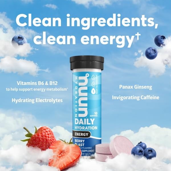 Nuun, Daily Hydration, Energy, Berry Blast 10 tablets, Pack of 8, EXP 06/26