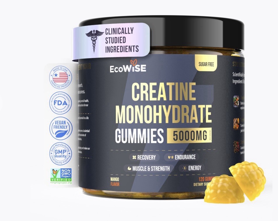EcoWise CREATINE MONOHYDRATE GUMMY’S, 5000 MG 120 Gummy’s Mango Flavor