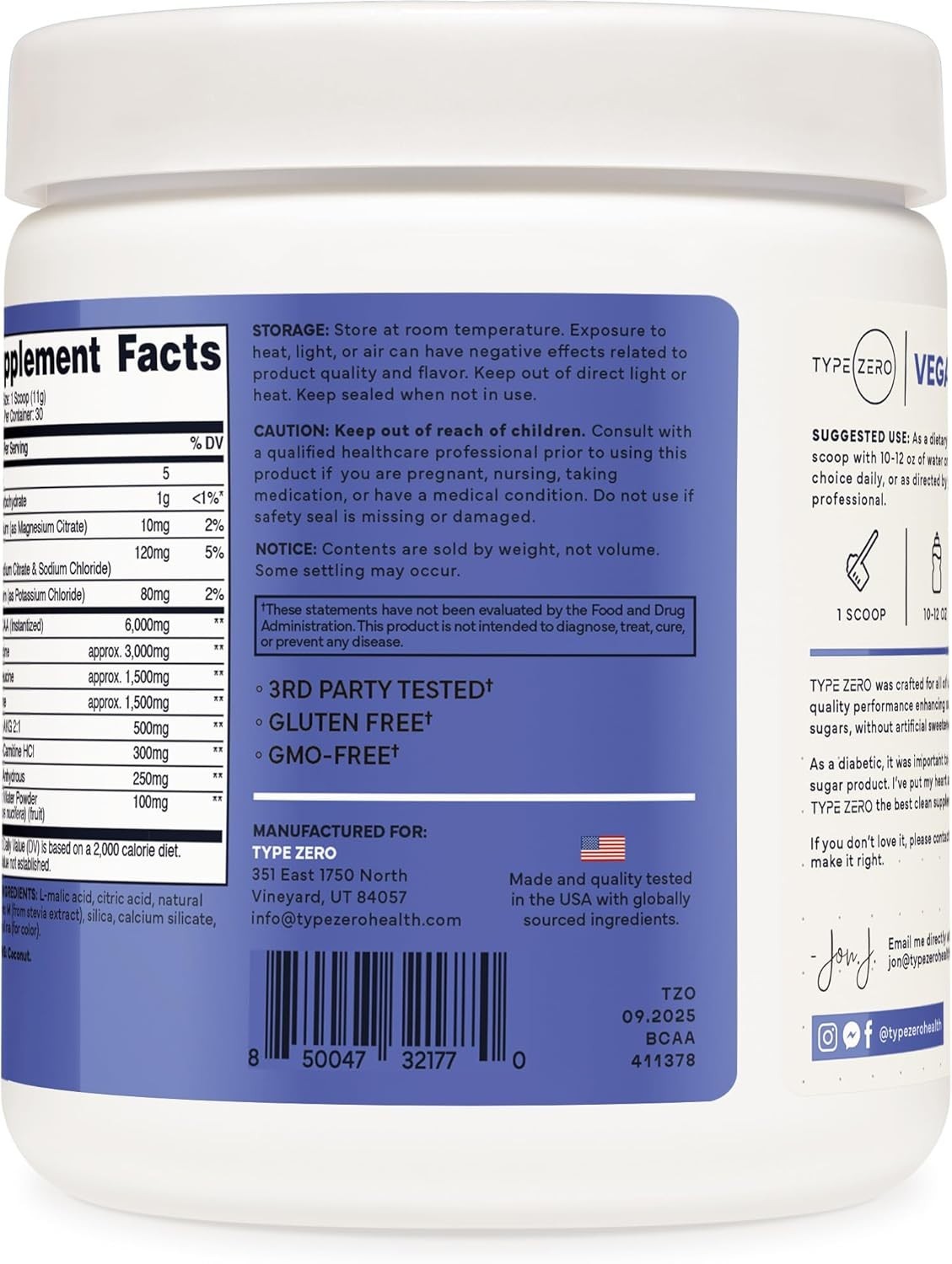 Type Zero Amino Burn – Vegan BCAA + Clean Pre Workout Powder with Arginine AKG
