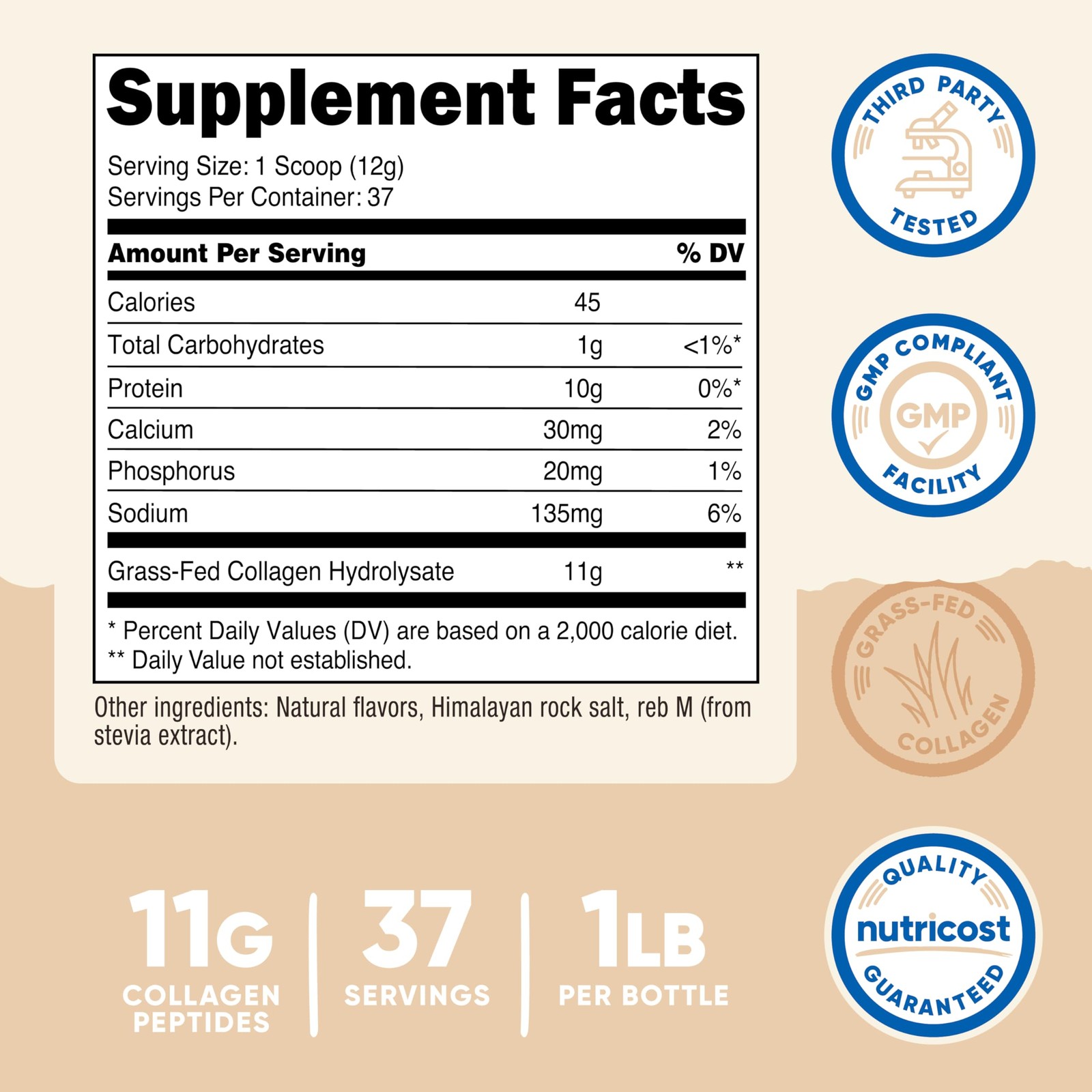 Nutricost Collagen Peptides Powder 1LB (454 G) 1 Pound (Pack of 1), White.