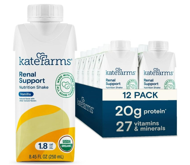 KATE FARMS Organic 1.8 Renal Support Shake, Vanilla, 20g Protein, 27 Vitamins an