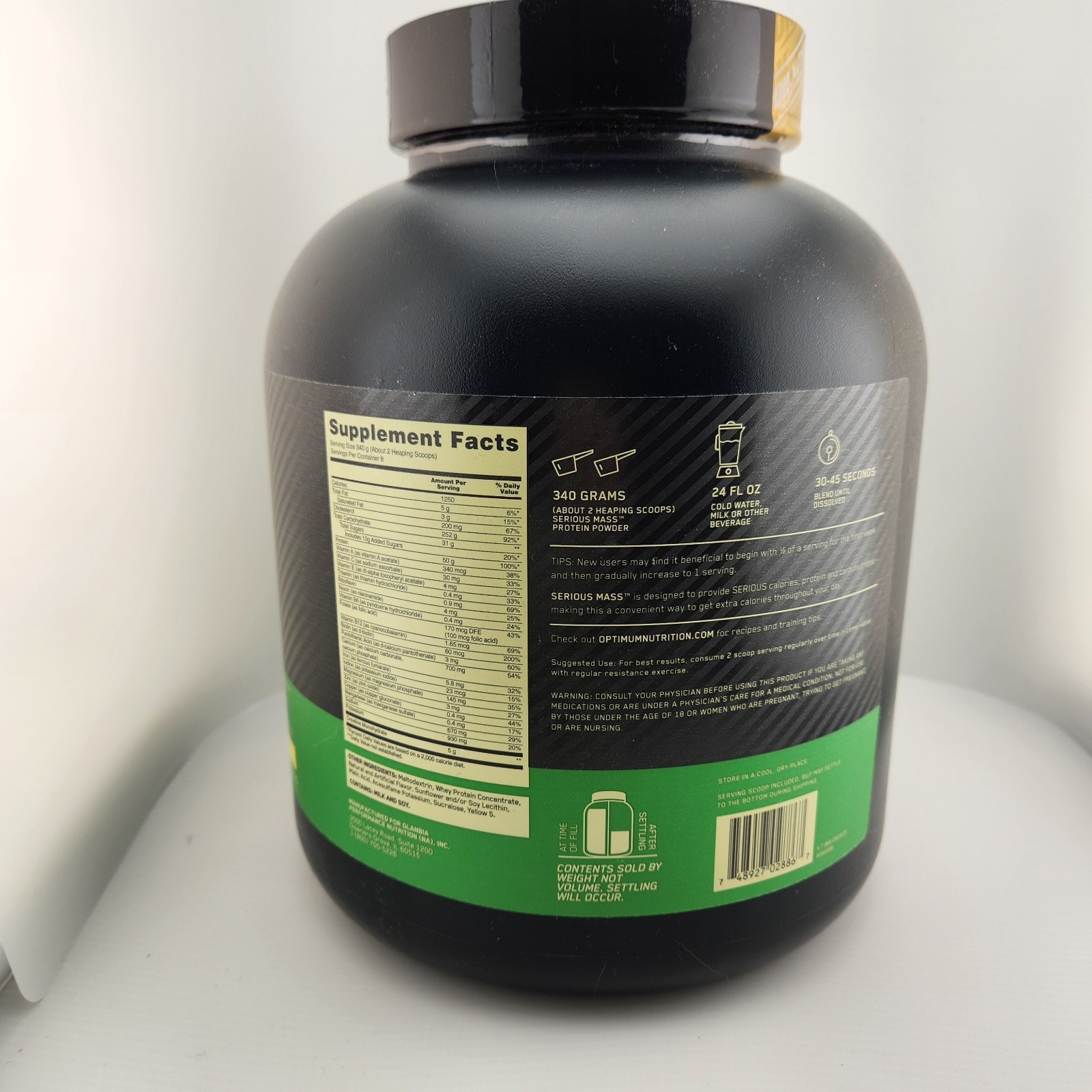 Optimum Nutrition Serious Mass Weight Gain Protein Powder Banana 6lb Exp 9.30.26