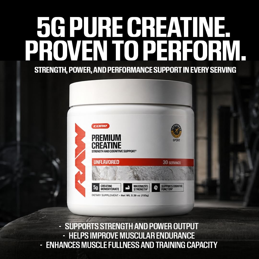 RAW Nutrition Creatine Monohydrate Powder, Unflavored 5.3 Ounce (Pack of 1)