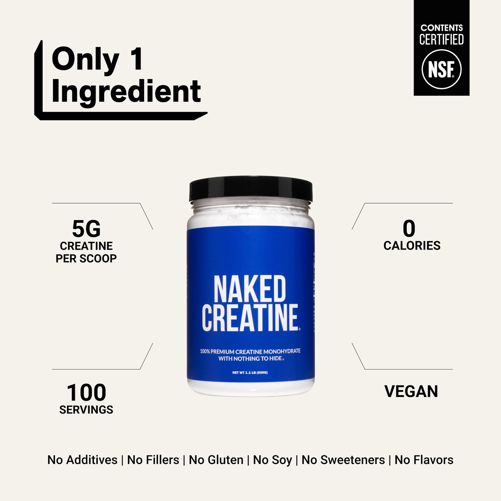 NAKED Pure Micronized Creatine Monohydrate 100 Servings (Pack of 1), Blue