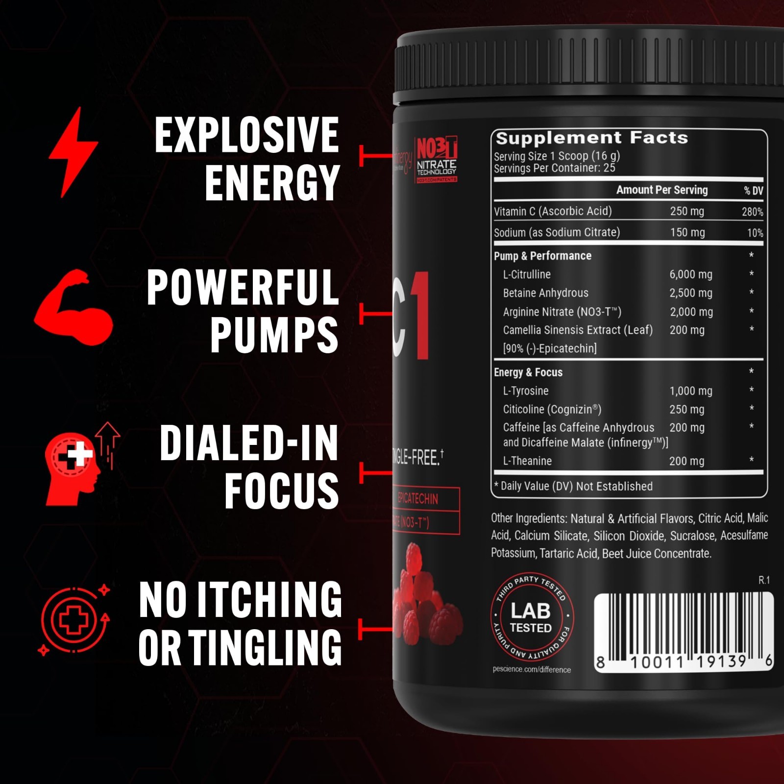 Pre-Workout Powder Red Razz Candy, 25 Scoops | Energy Booster, Focus & Pump, No