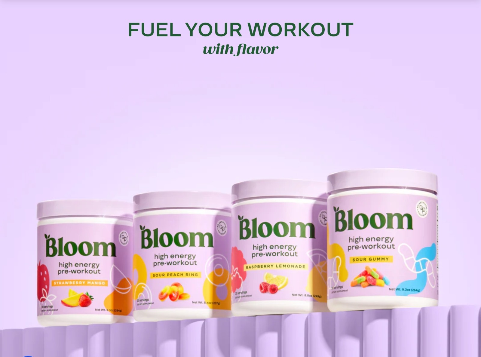 Bloom HIGH ENERGY PRE-WORKOUT 7 oz Size (30 Ser) Sour Peach Rings BEST BY 8/26