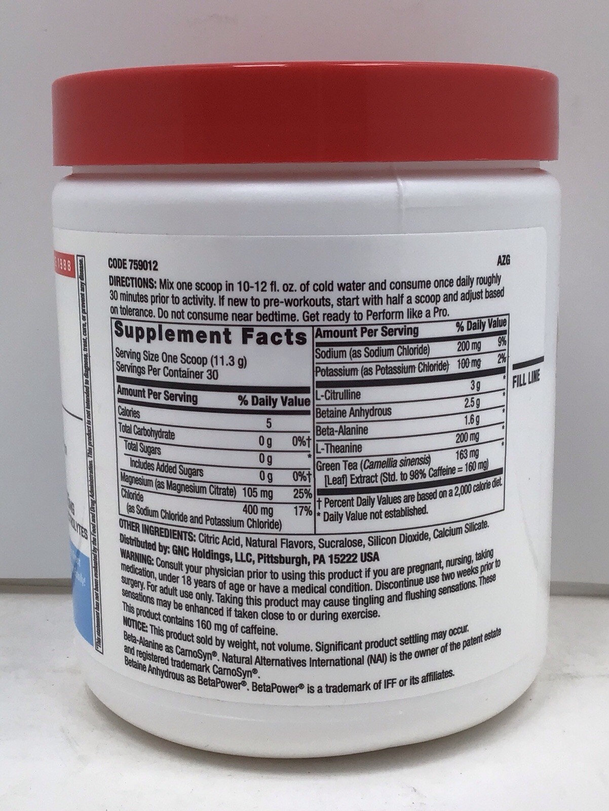 GNC PRO PRE-WORKOUT BLUE RASPBERRY 30 SERVINGS EXP 01/2027