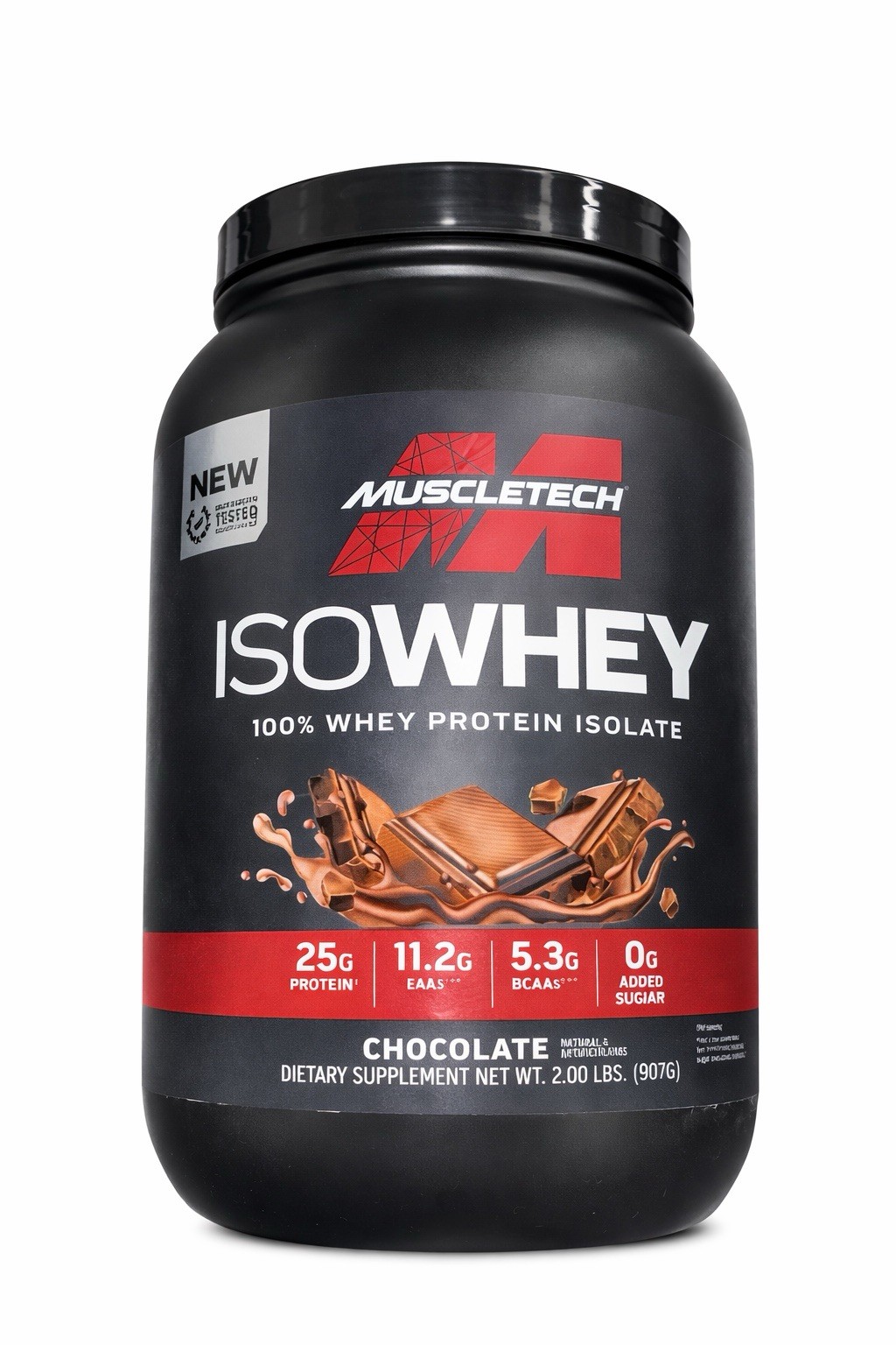 MuscleTech Whey Protein Isolate Chocolate 2 lbs 0g Added Sugar