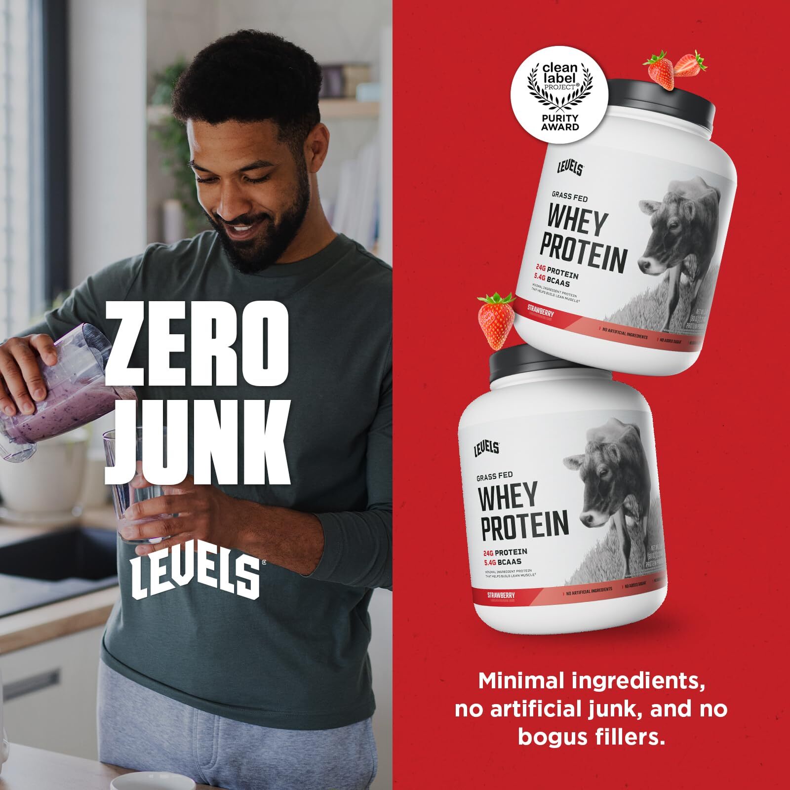 Levels Grass Fed Whey Protein Powder No Artificials 24G of Protein Strawberry…