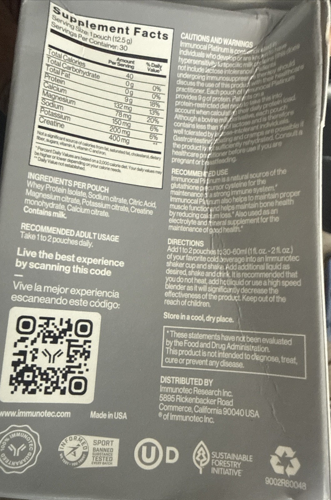 Immunotec Immunocal Platinum 30-pouches glutathione precursor free shipping.