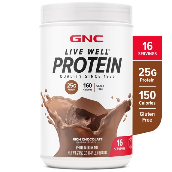 GNC Live Well Rich Chocolate Whey Protein Powder 25g 16 Servings