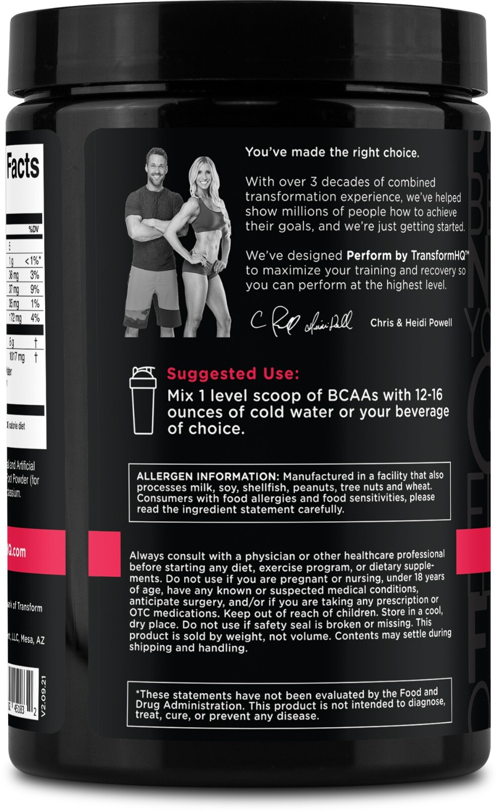 TransformHQ BCAA 2:1:1 Powder – (Kiwi Strawberry) 28 Servings – Perform