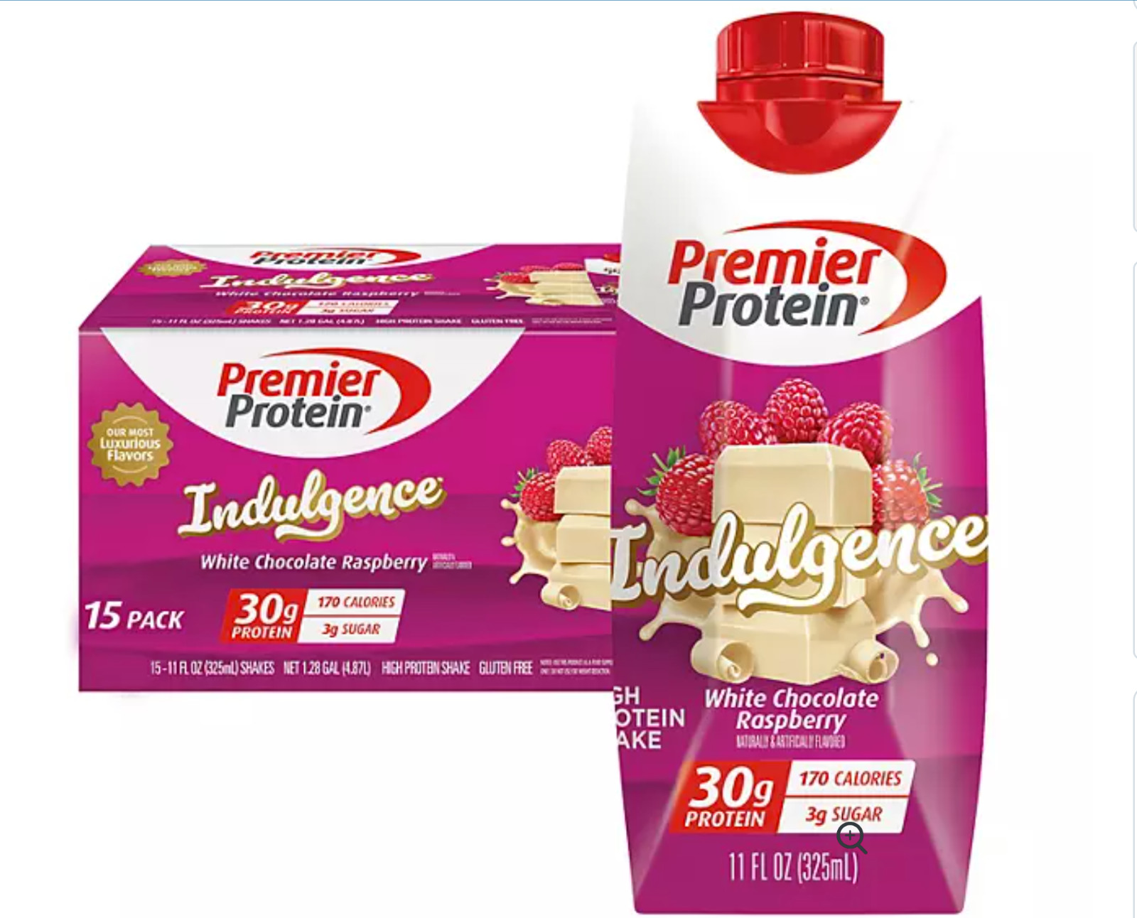 Premier Protein 30g Shake Indulgence White Chocolate Rasberry 15 pack 11 oz each