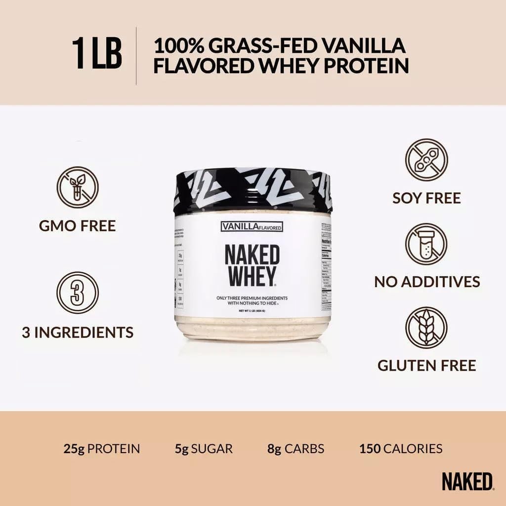 Vanilla Whey Protein 1Lb – 3 Ingredients, NSF Certified, Grass Fed