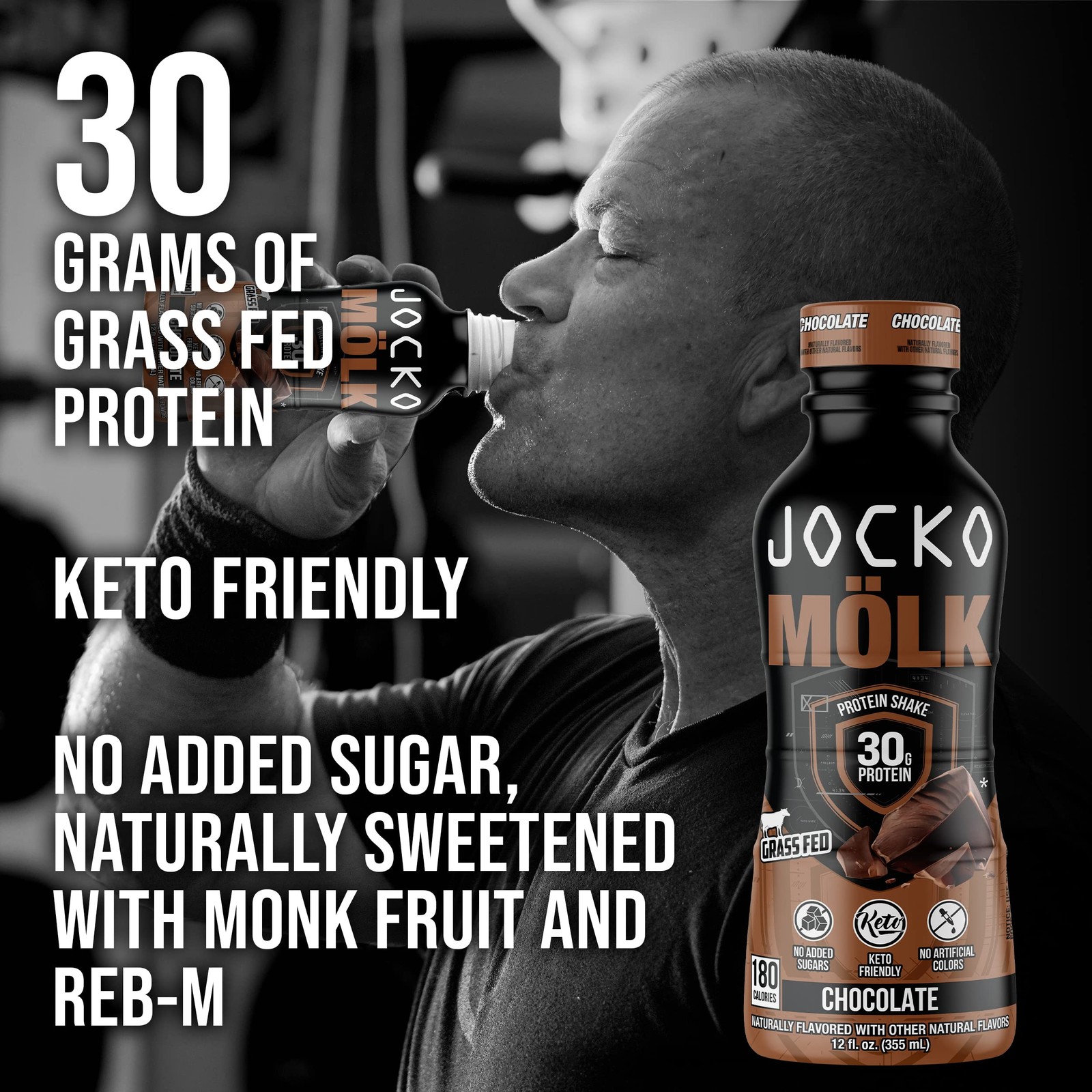 Jocko Mölk 30g Grass Fed Protein Shakes – No Added 12 Fl Oz (Pack of 12)