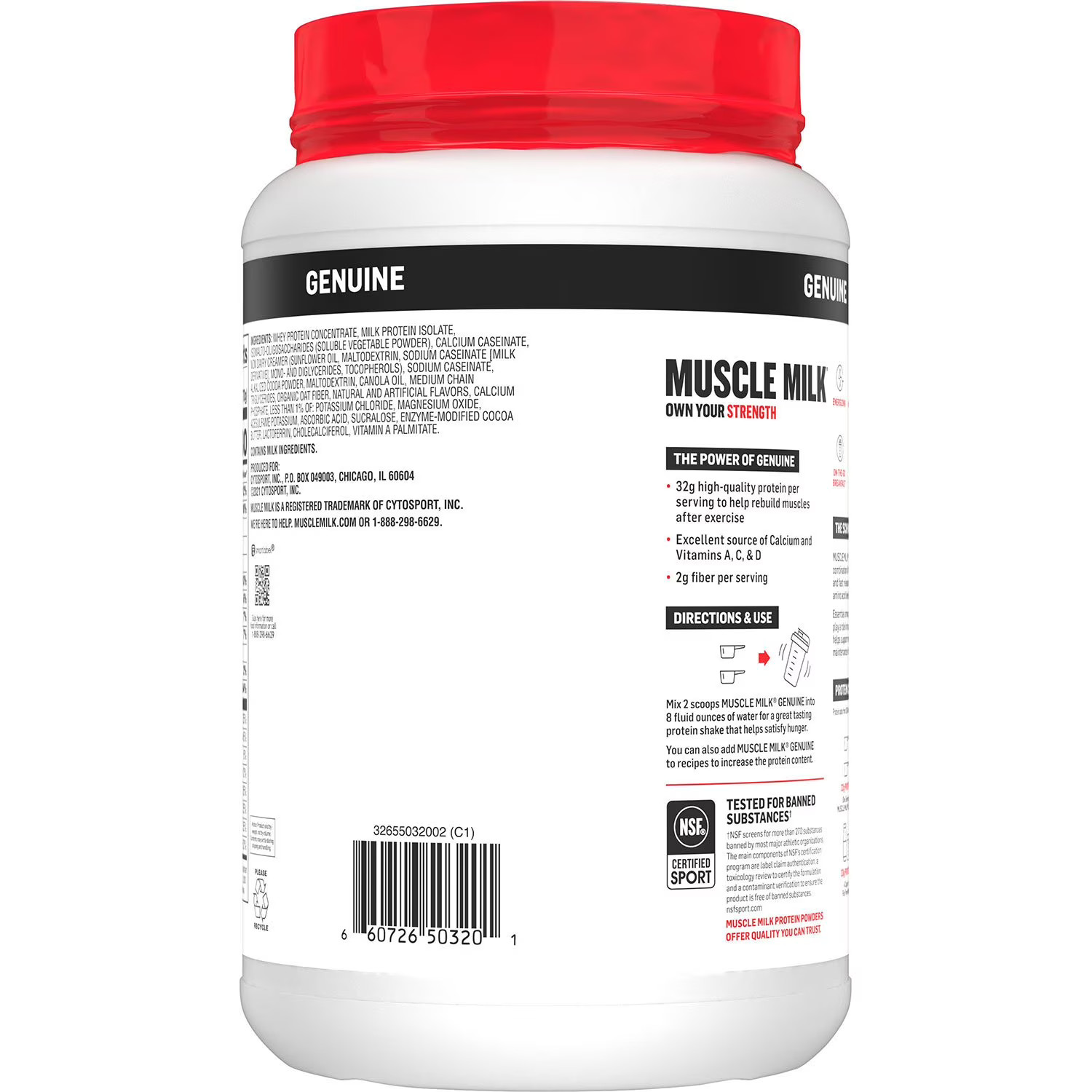 Muscle Milk Genuine 32g Whey Protein Powder, Chocolate 2.47 Pounds