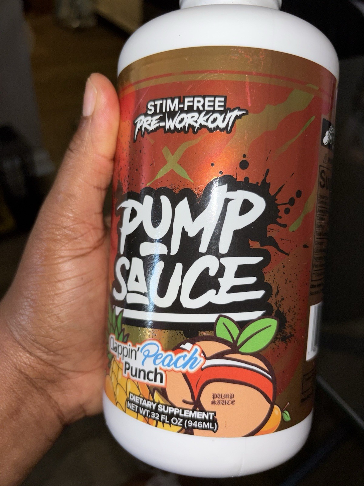 Pump Sauce Stim-Free Liquid Pre-Workout Supplement, Clappin’ Peach Punch 32 oz