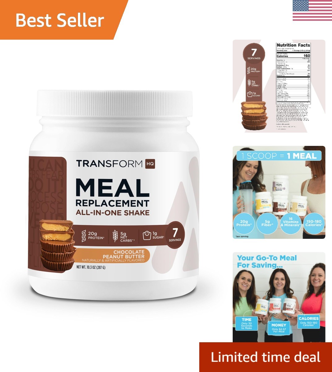 Meal Replacement Shake Powder 7 Servings Chocolate Peanut Butter – Gluten Fre…