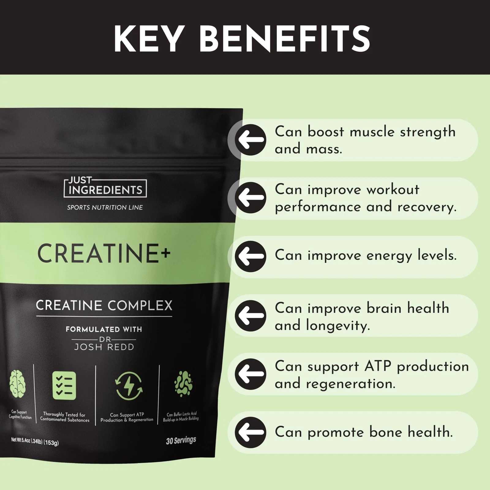 JUST INGREDIENTS Creatine Monohydrate Powder with Rejen Fulvic Mineral Comple…