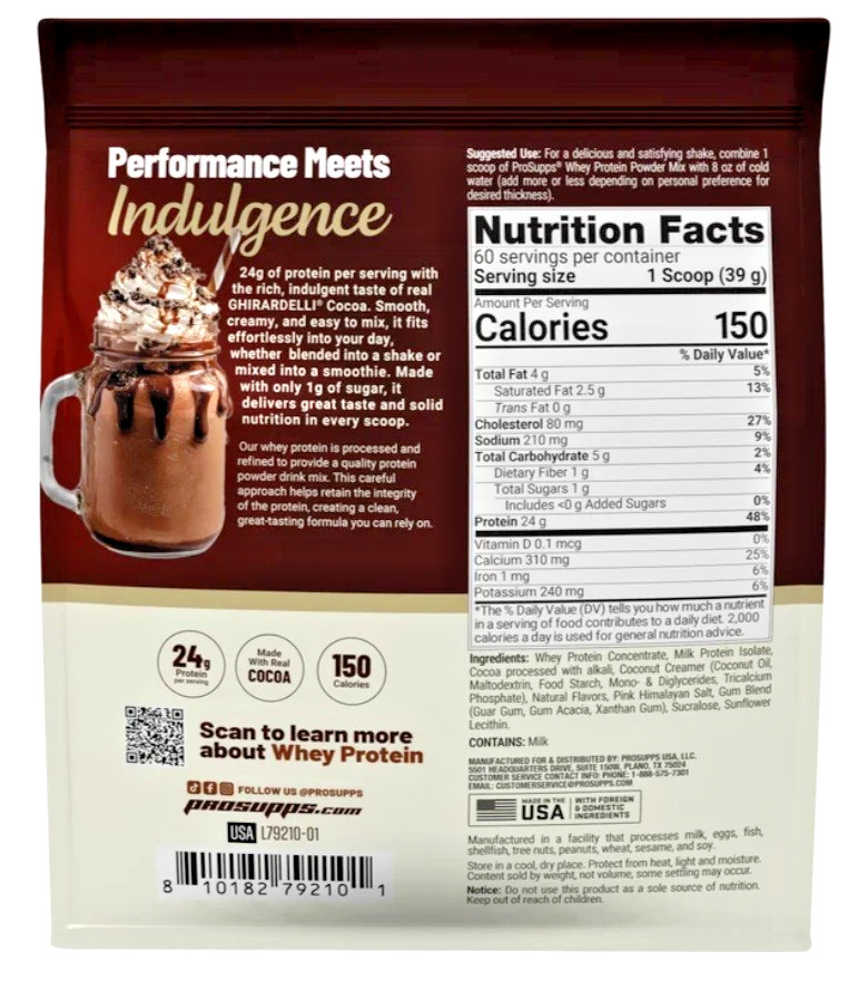 ProSupps Ghirardelli 24g Whey Protein Powder, Rich Chocolate, 5.16 lbs
