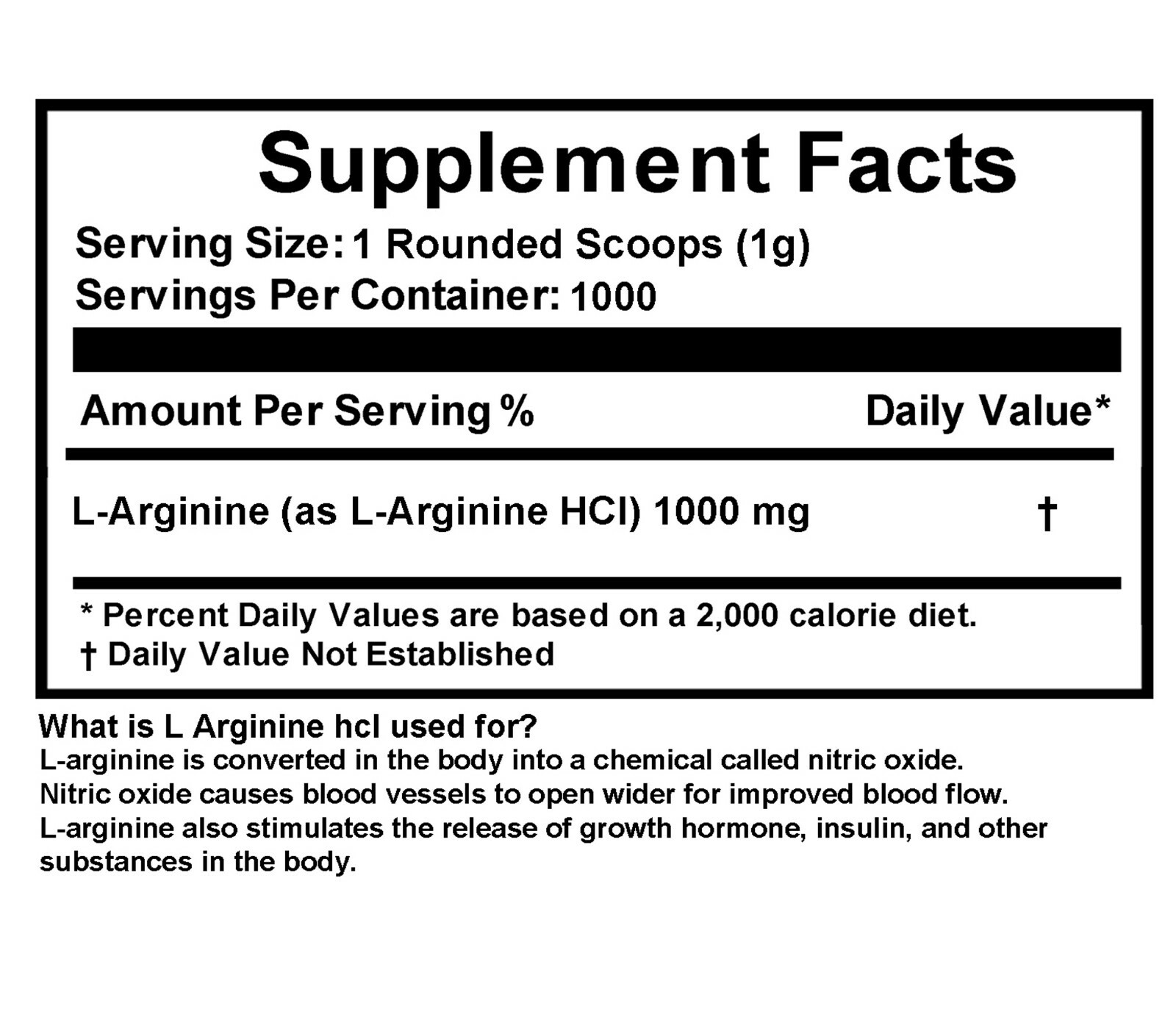 L-Arginine HCL Powder 100%pure 2.2lb (1000 grams) by FDC NUTRITION