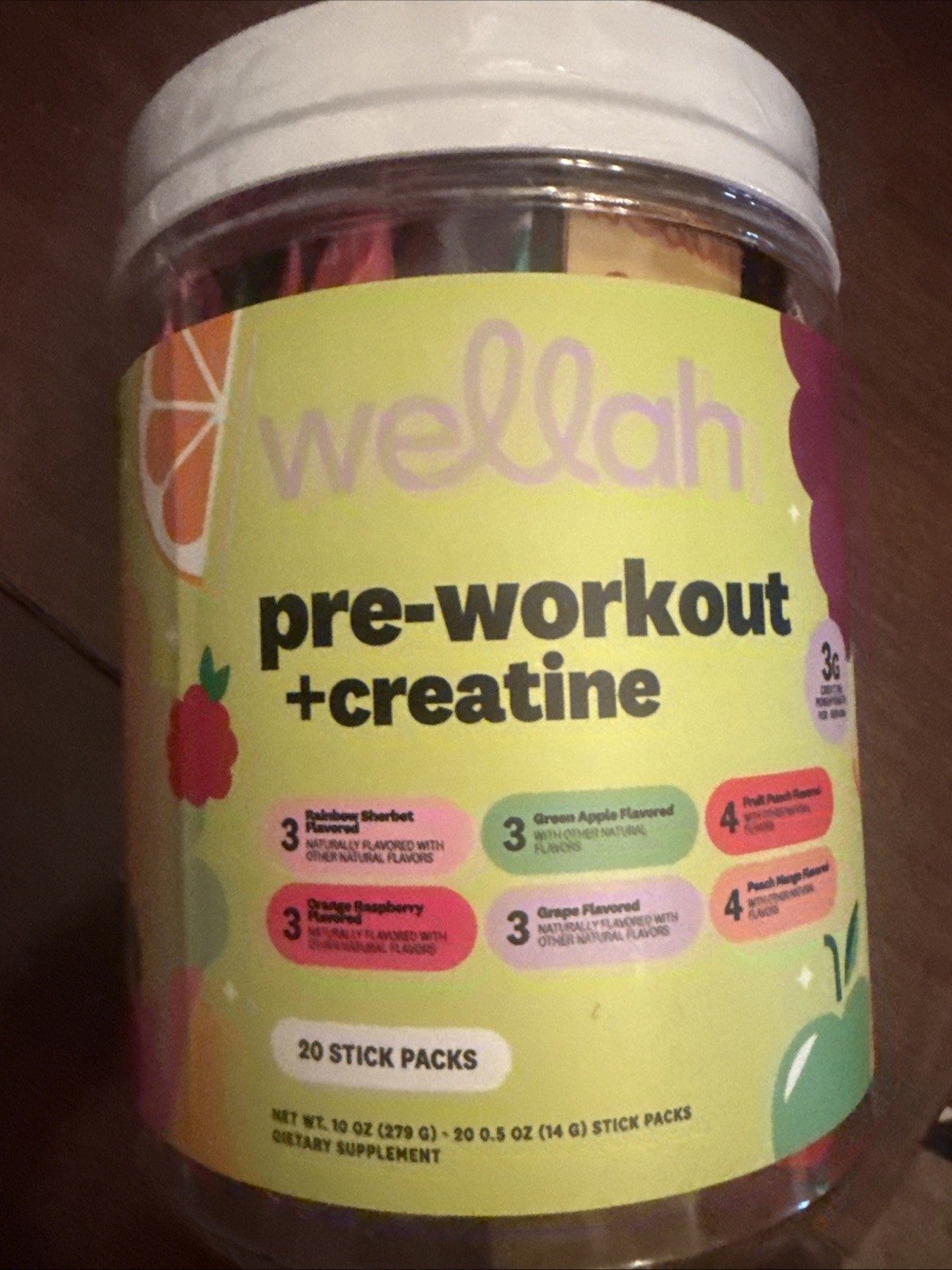 Wellah Pre-Workout + Creatine (Variety Pack) 20 Stick Packs, 6 Flavors