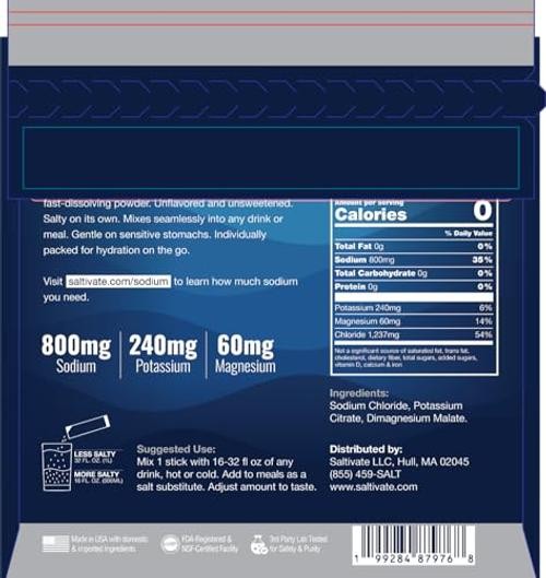 Electrolyte Packets, 800mg Sodium, Unsweetened, Zero 8 Count Raw Unflavored