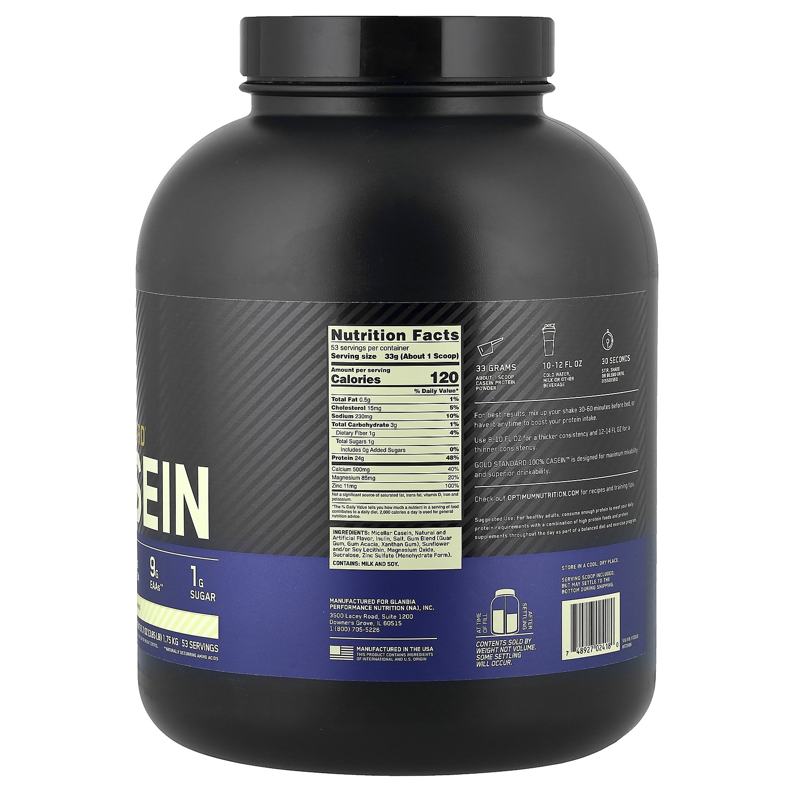 Gold Standard 100% Casein , Creamy Vanilla, 3.86 lb (1.75 kg)