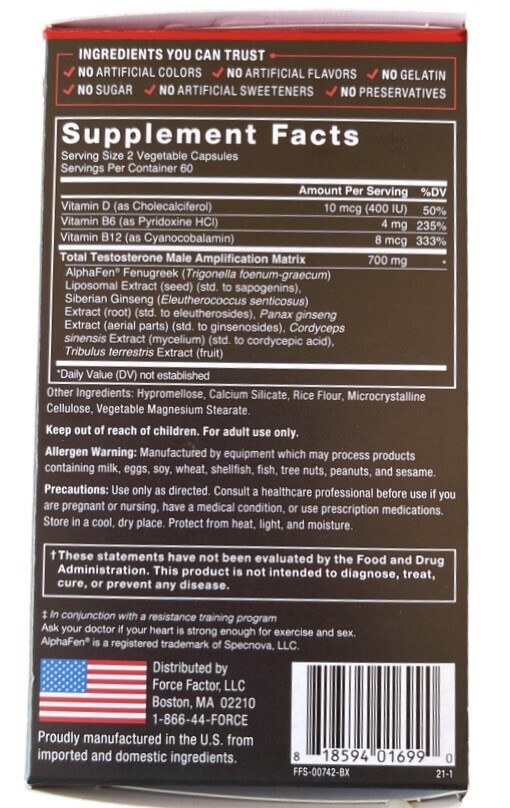 Force Factor Test X180 Legend Testosterone Booster (120 ct.) EXP:10/25