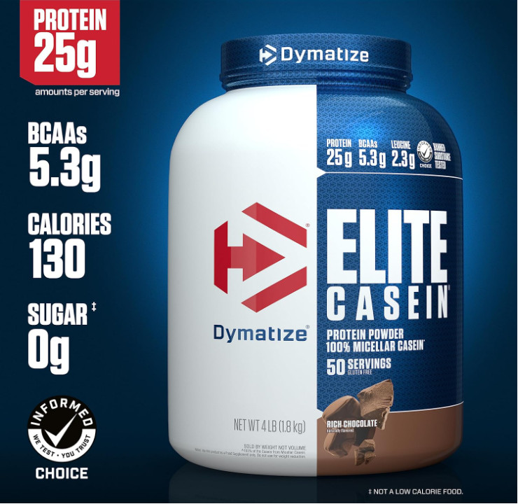Dymatize Elite Casein Protein Powder, Chocolate, 4 lb, 50 Servings