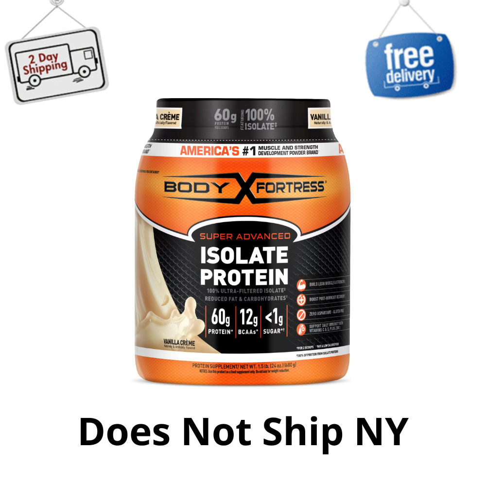 Body Fortress Isolate Protein Powder, Vanilla, 1.5 lbs, 60g High Protein, BCAAs
