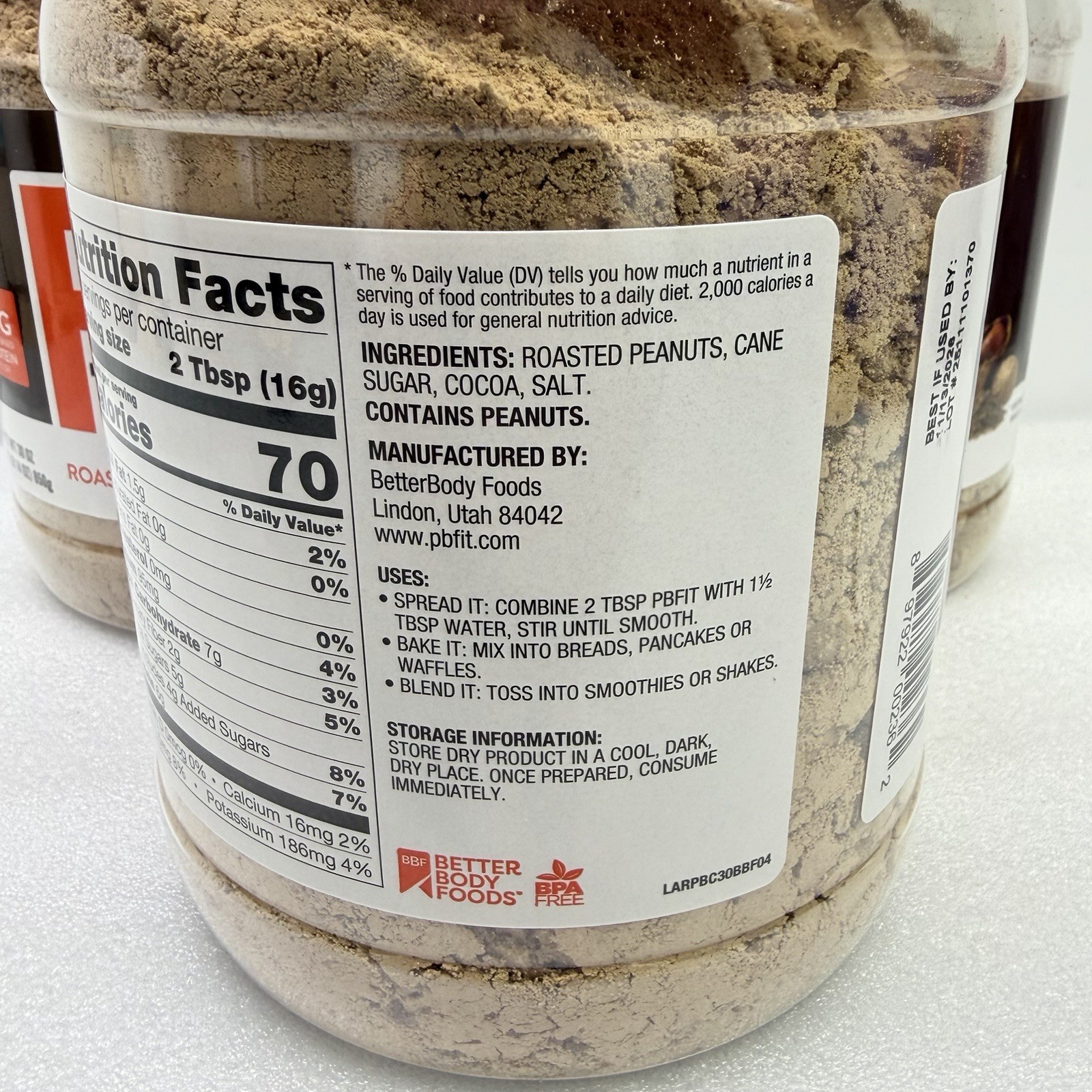 4 PACK PBfit Peanut Butter Powder Chocolate Flavor, Cocoa Roasted, 30 oz
