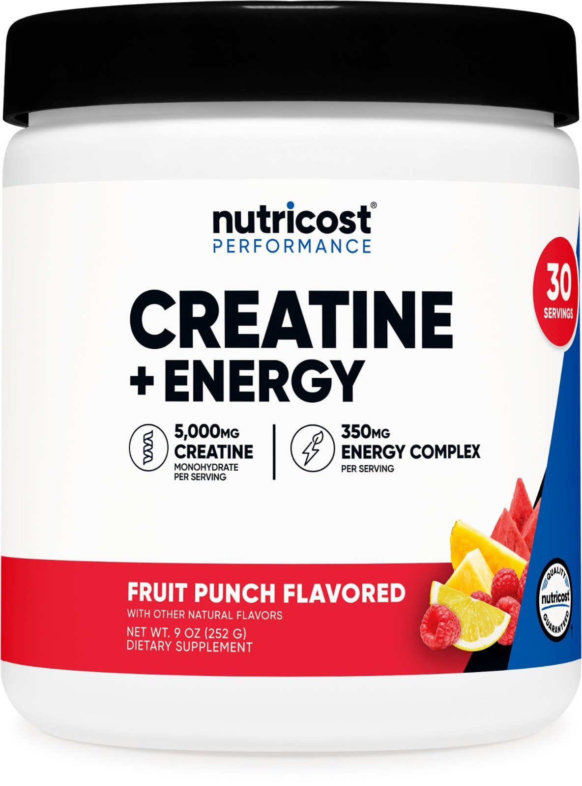 Creatine Monohydrate Powder + Energy Complex, Fruit Punch, 30 Servings, GMO-Free