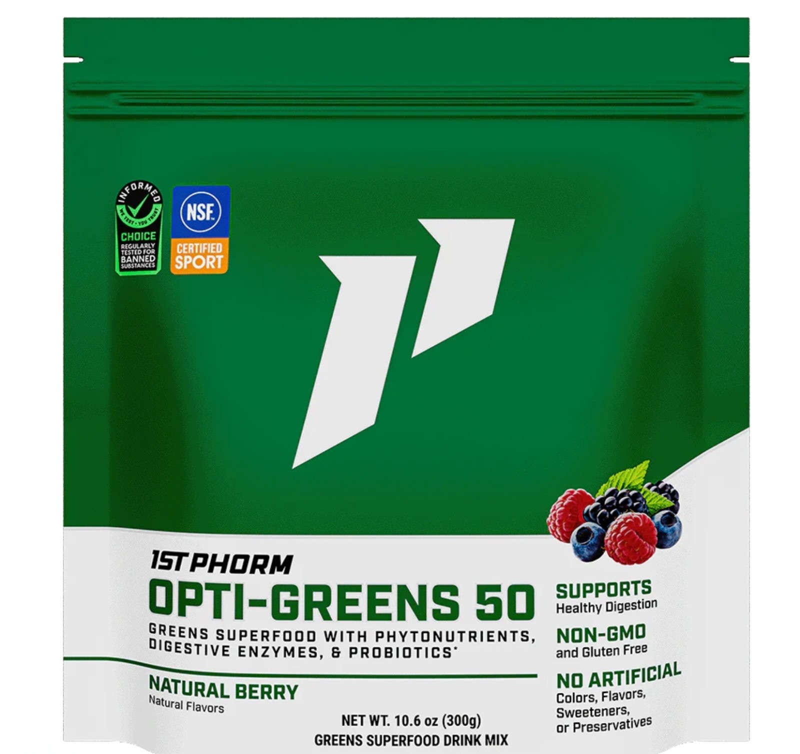 1st Phorm OPTI-GREENS 50 Powder 11 oz ( 30 Serv) Natural Berry Flavor BY 11/26