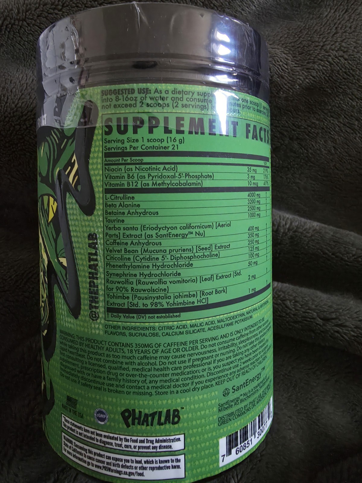 Phatlab Phyre Preworkout Powder 21 Servings L-Citrulline Beta Alanine Caffeine
