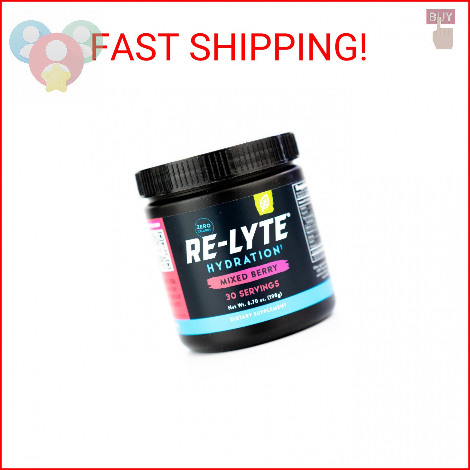 REDMOND Re-Lyte Electrolyte Drink Mix, Mixed Berry, 30 serving SMALL 6.88oz jar