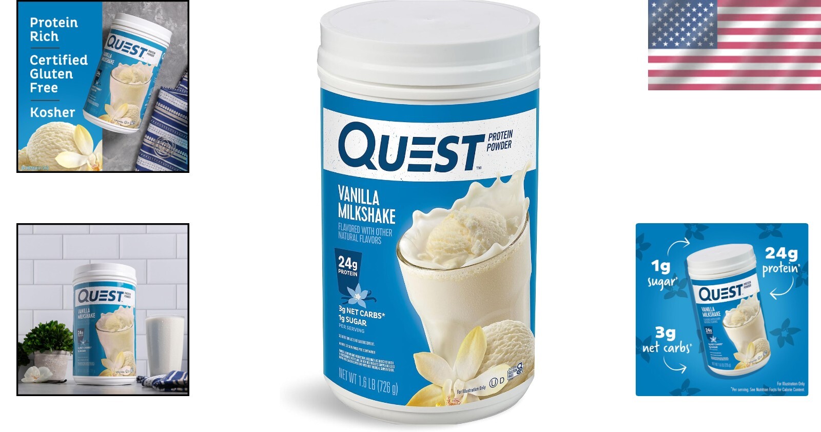 Quest Vanilla Milkshake Protein Powder – 24g Protein, Low Carb, Gluten-Free